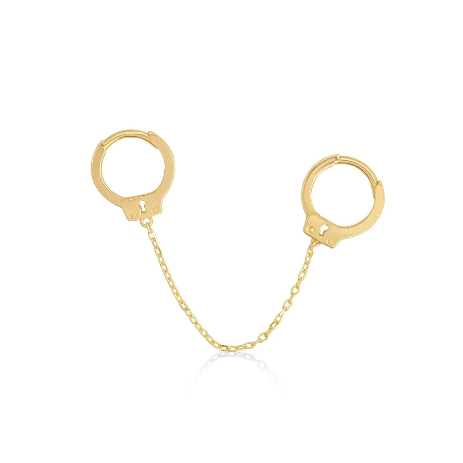 14K 18K Solid Gold Ring Handcuff Double Huggie Hoop Earring Piercing with Chain