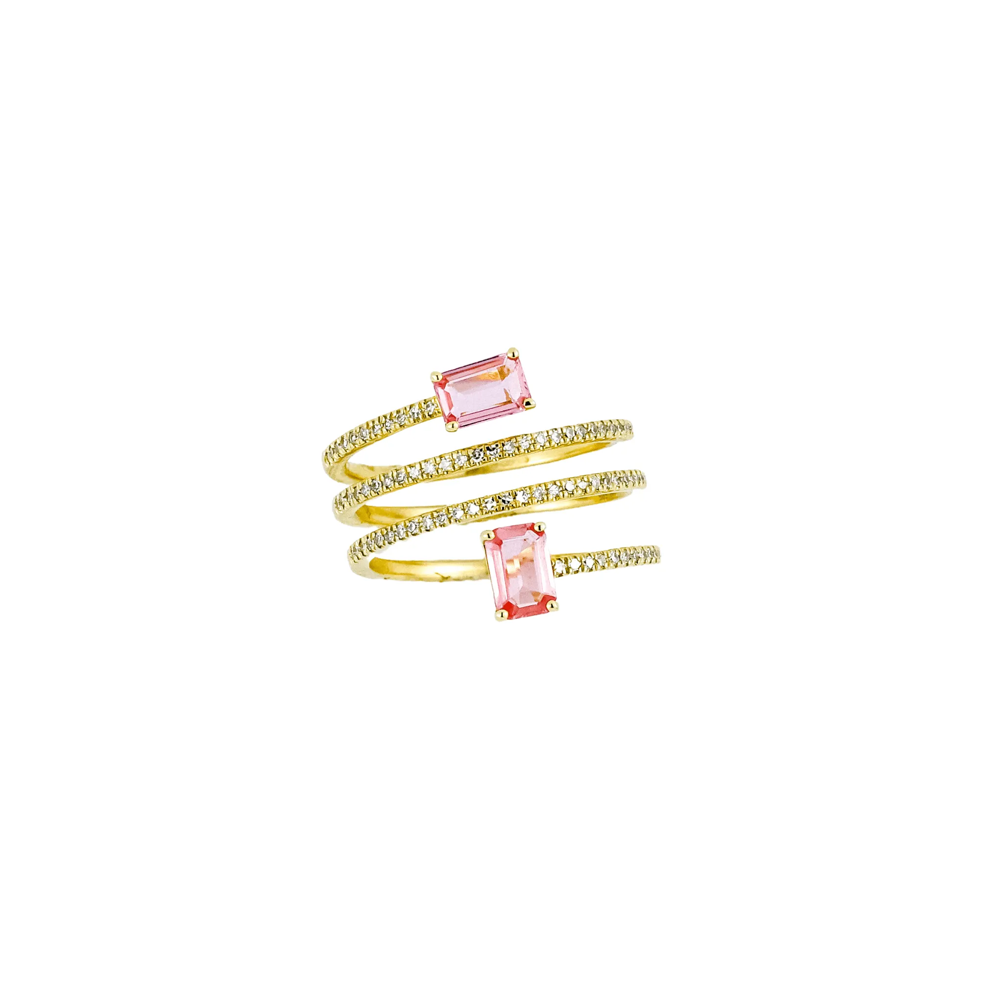 14K Gold Pink Sapphire and Diamond Wrap Around Ring