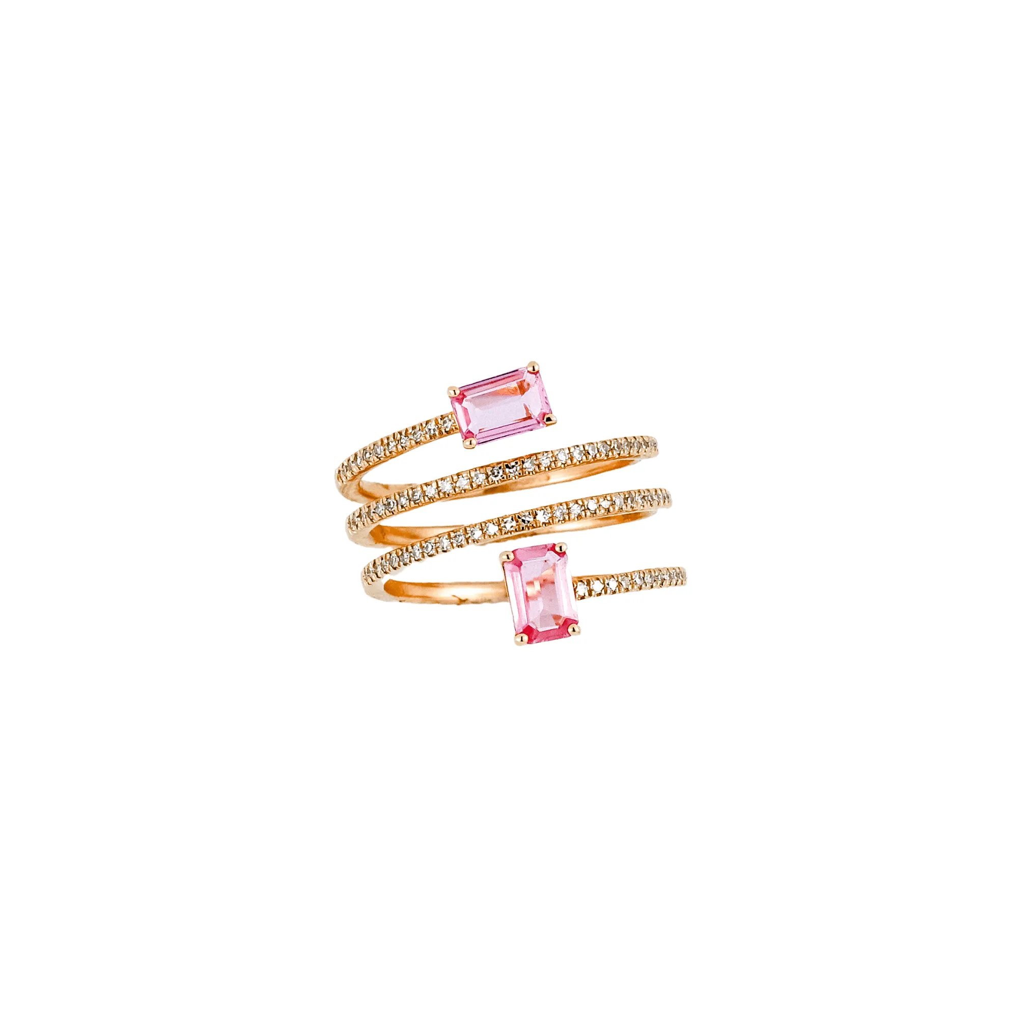 14K Gold Pink Sapphire and Diamond Wrap Around Ring