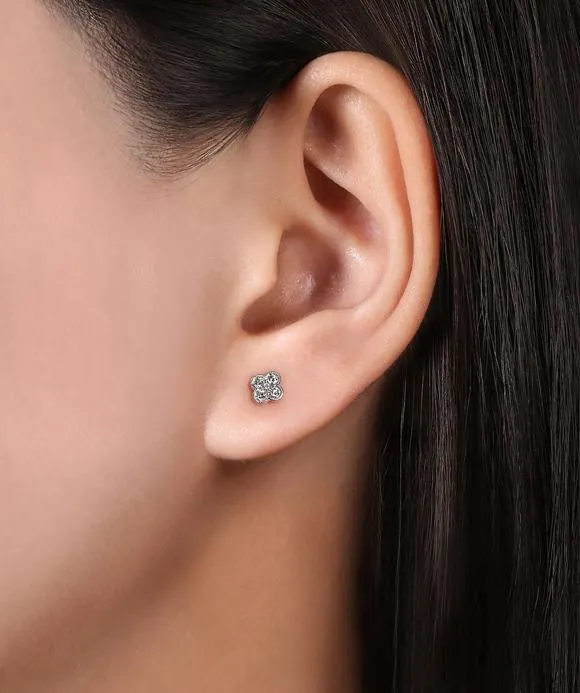 14K White Diamond Cluster Earrings
