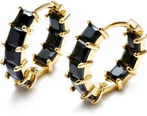 ACECHA Gold Hoop Earrings for Women Trendy, 18K Gold Plated Huggie Hoops Earrings Green Black CZ Hypoallergenic Earring Dainty Jewelry Gift