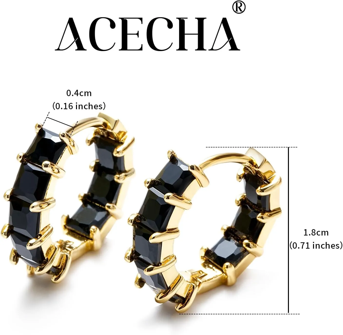 ACECHA Gold Hoop Earrings for Women Trendy, 18K Gold Plated Huggie Hoops Earrings Green Black CZ Hypoallergenic Earring Dainty Jewelry Gift