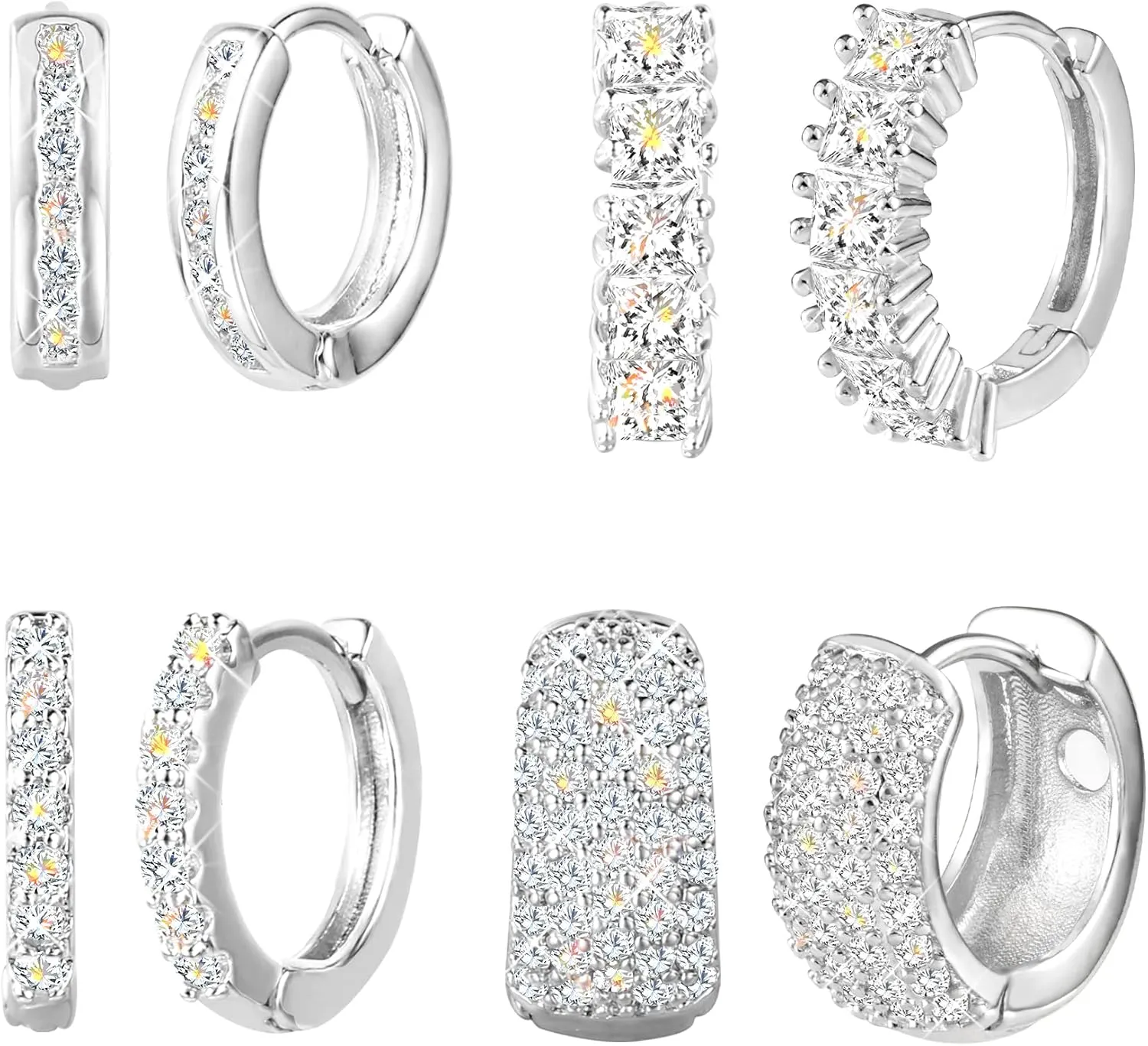 ALEXCRAFT Small Gold Hoop Earrings Set for Women Diamond Pave Gold Earrings Set with Sterling Silver Post