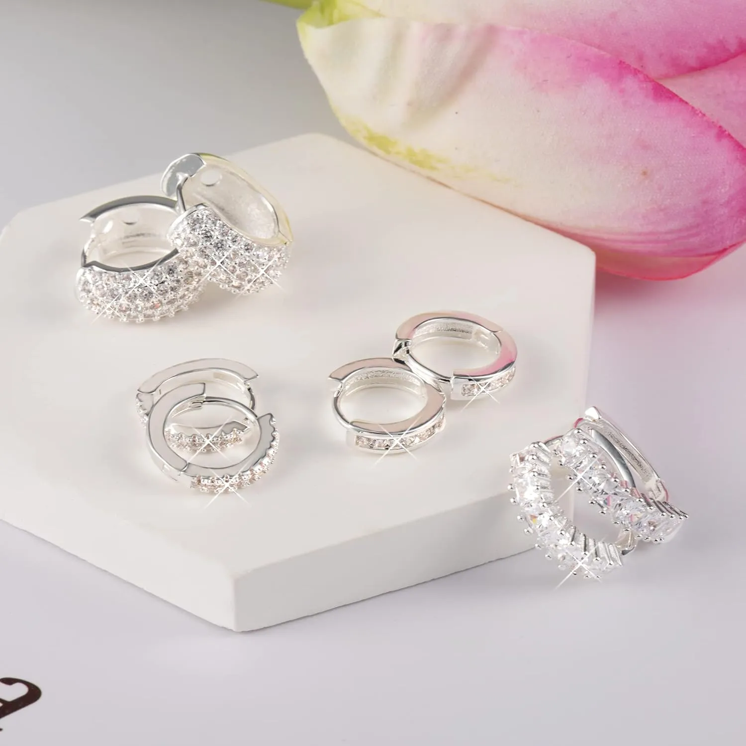 ALEXCRAFT Small Gold Hoop Earrings Set for Women Diamond Pave Gold Earrings Set with Sterling Silver Post
