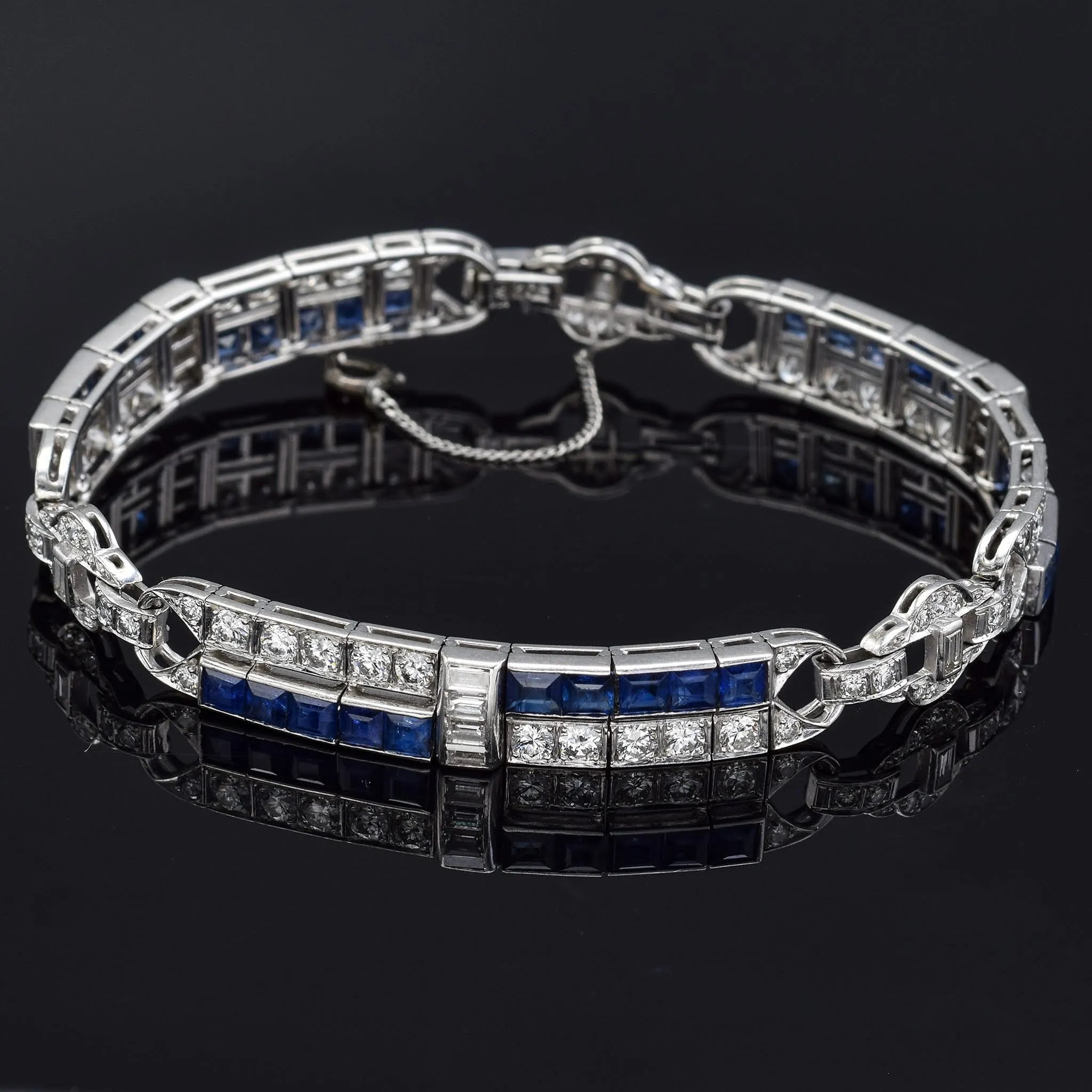 Antique Platinum 6.60 TCW Sapphire & 4.80 TCW Diamond Art Deco Bracelet