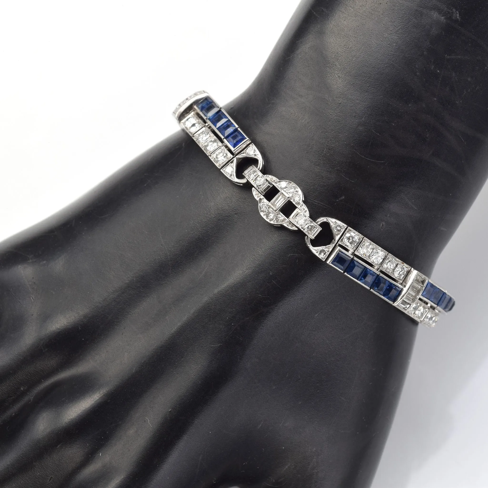 Antique Platinum 6.60 TCW Sapphire & 4.80 TCW Diamond Art Deco Bracelet