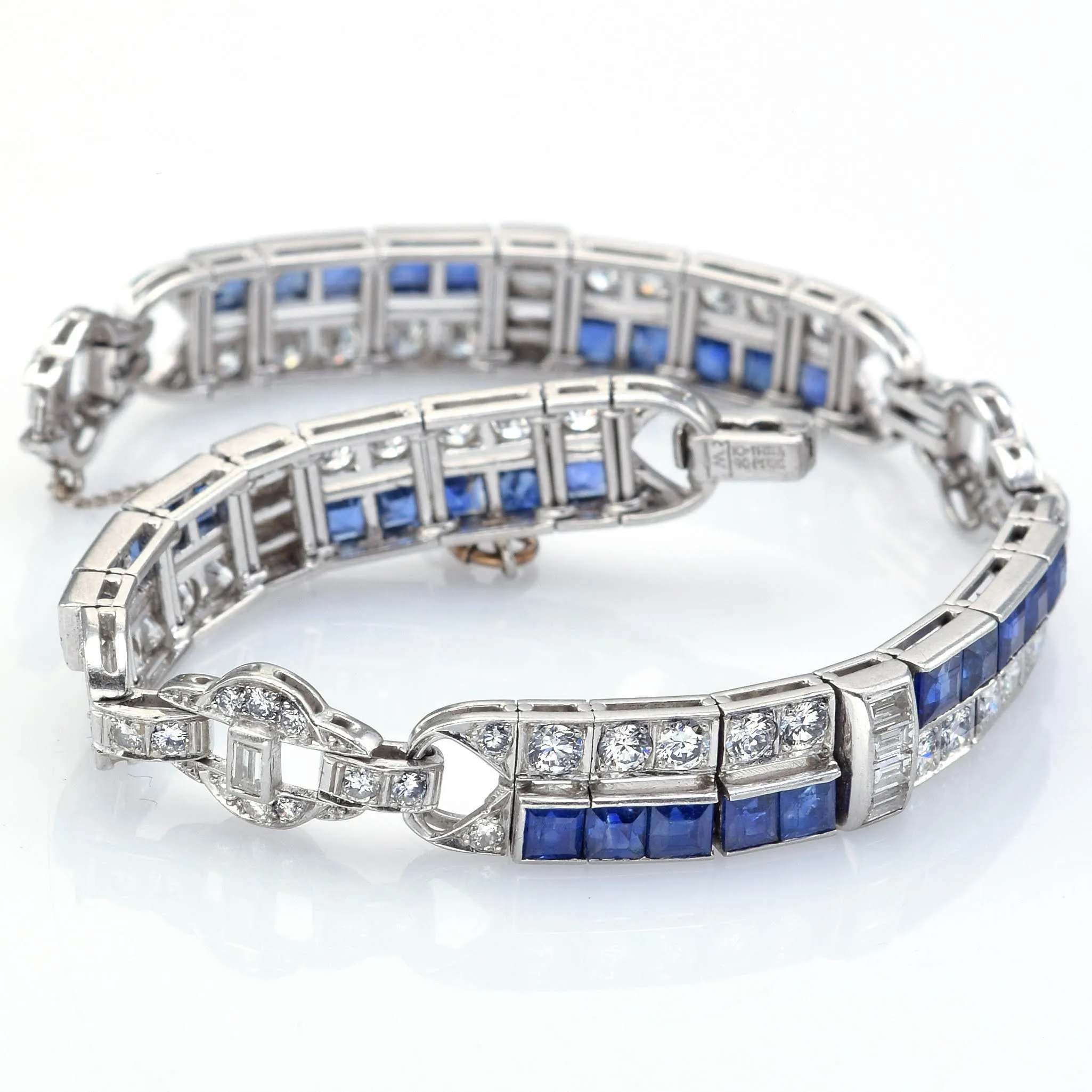 Antique Platinum 6.60 TCW Sapphire & 4.80 TCW Diamond Art Deco Bracelet