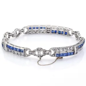 Antique Platinum 6.60 TCW Sapphire & 4.80 TCW Diamond Art Deco Bracelet