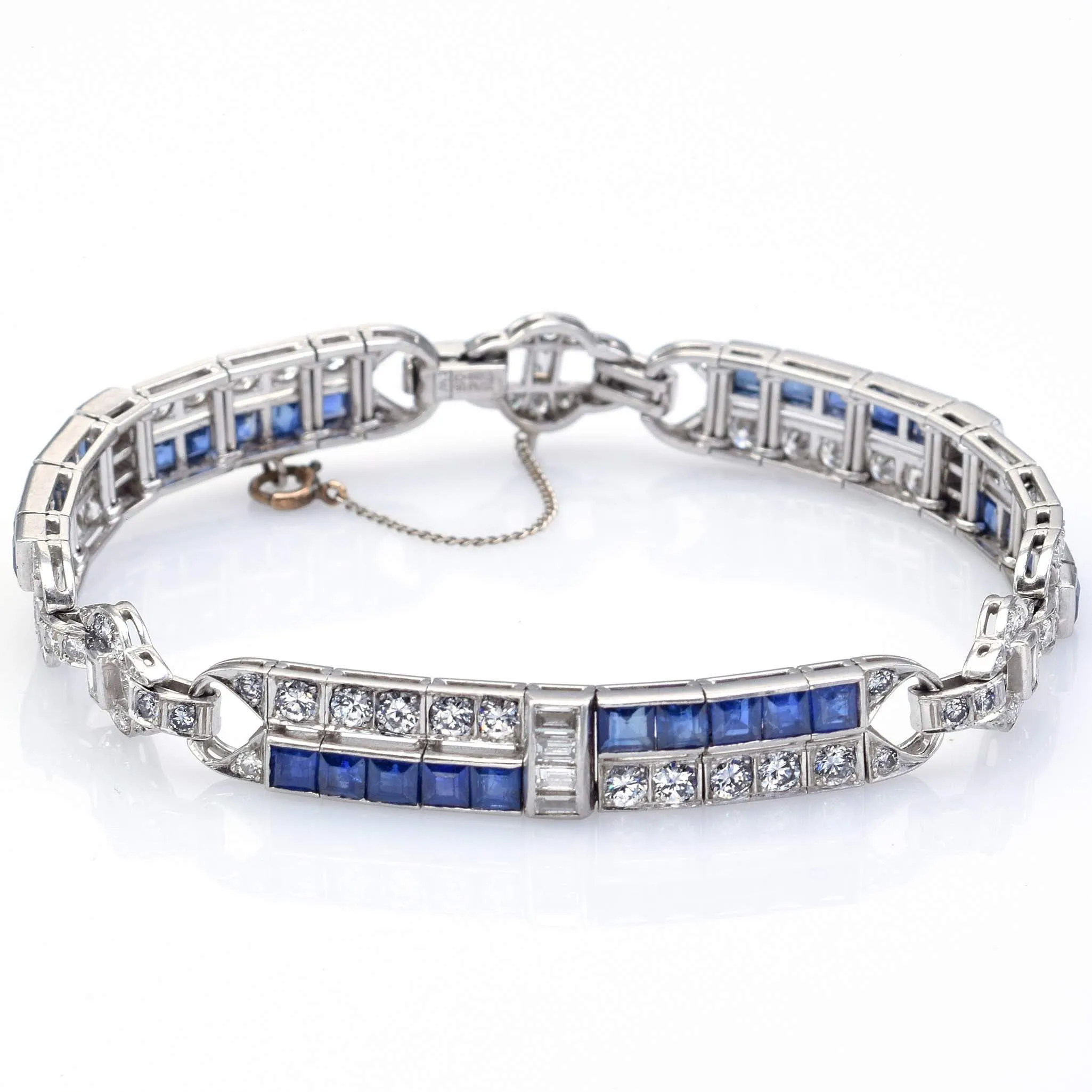 Antique Platinum 6.60 TCW Sapphire & 4.80 TCW Diamond Art Deco Bracelet
