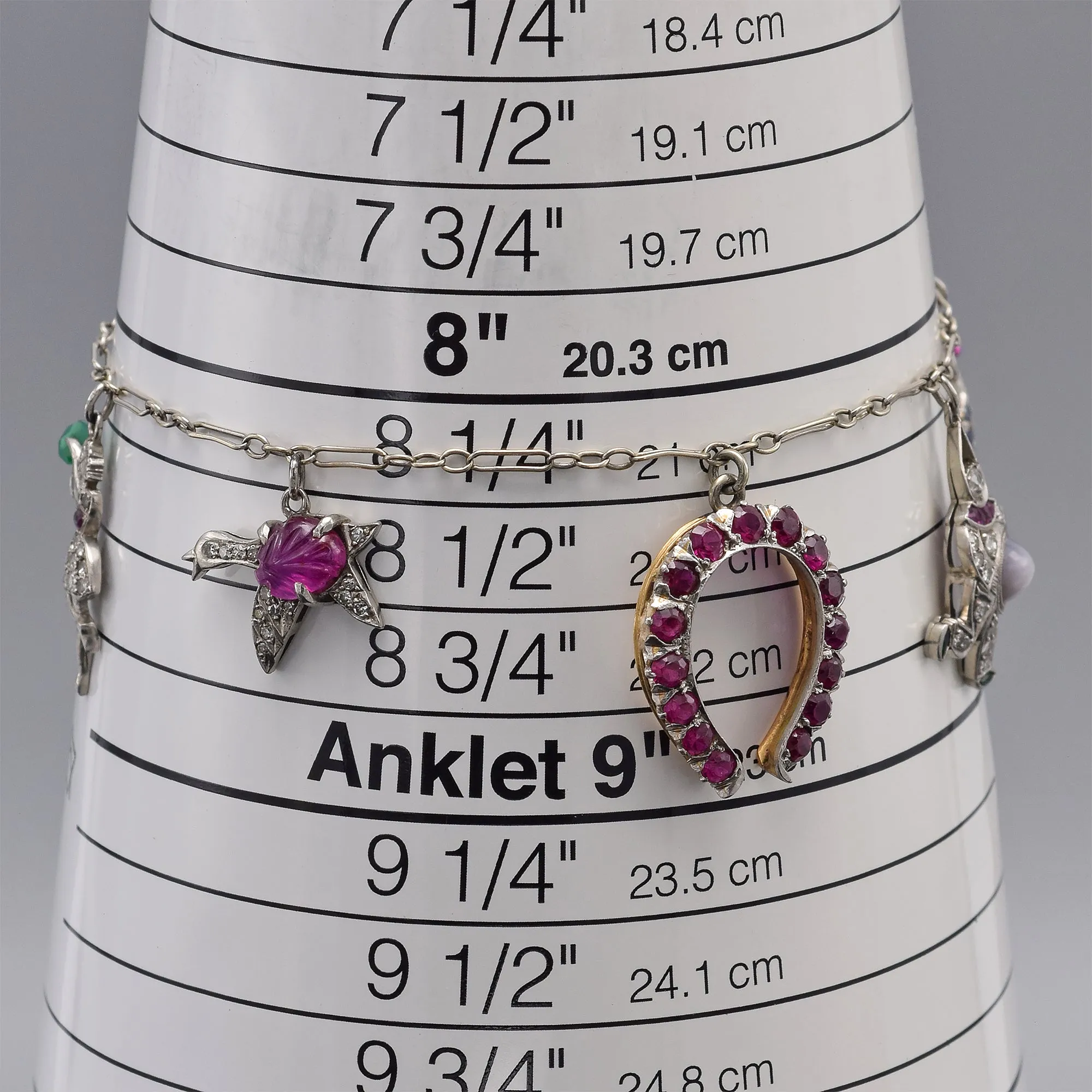 Antique Platinum & 14K Gold Multi-Stone & 0.83TCW Diamond 7 Charm Bracelet