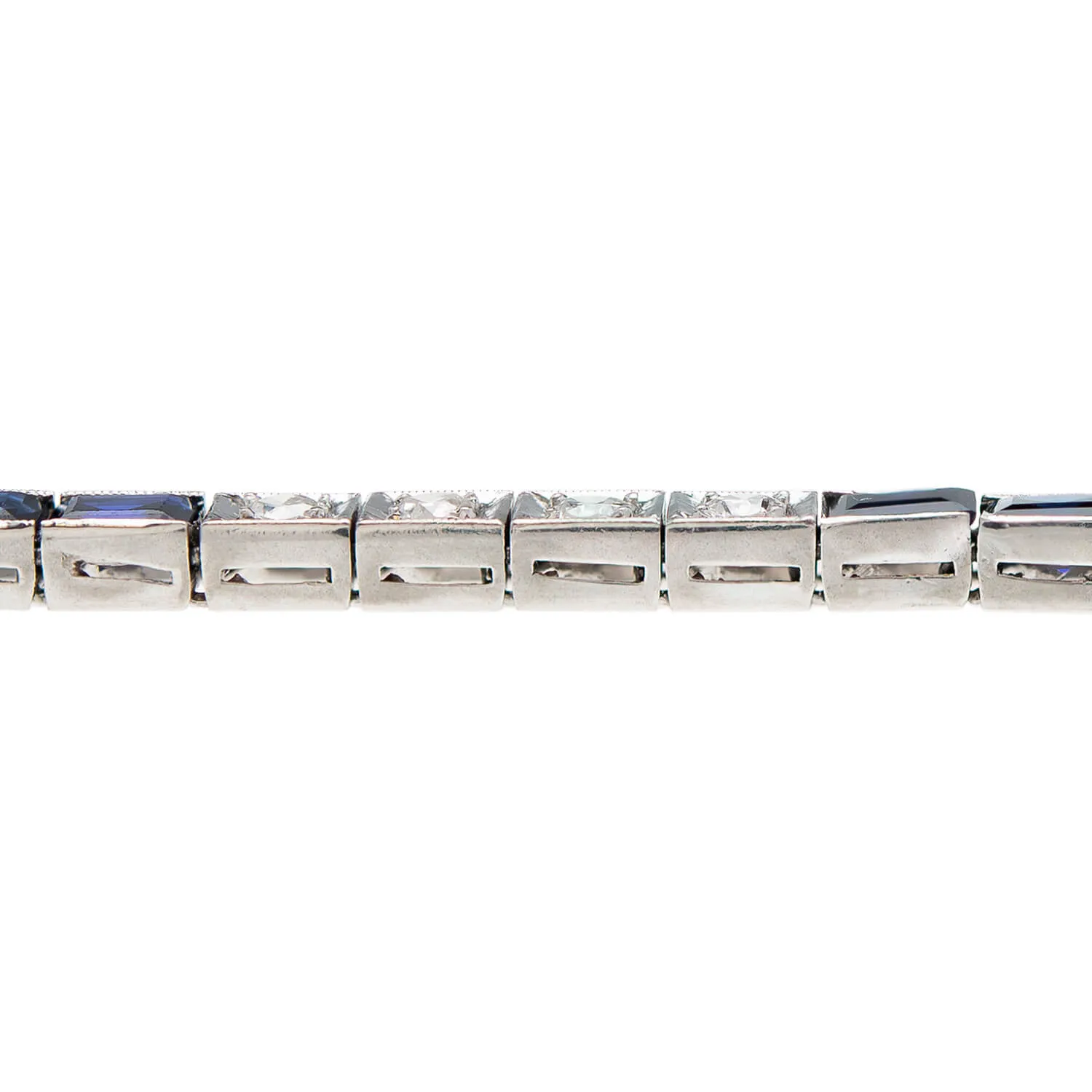 Art Deco Platinum Diamond & Sapphire Line Bracelet