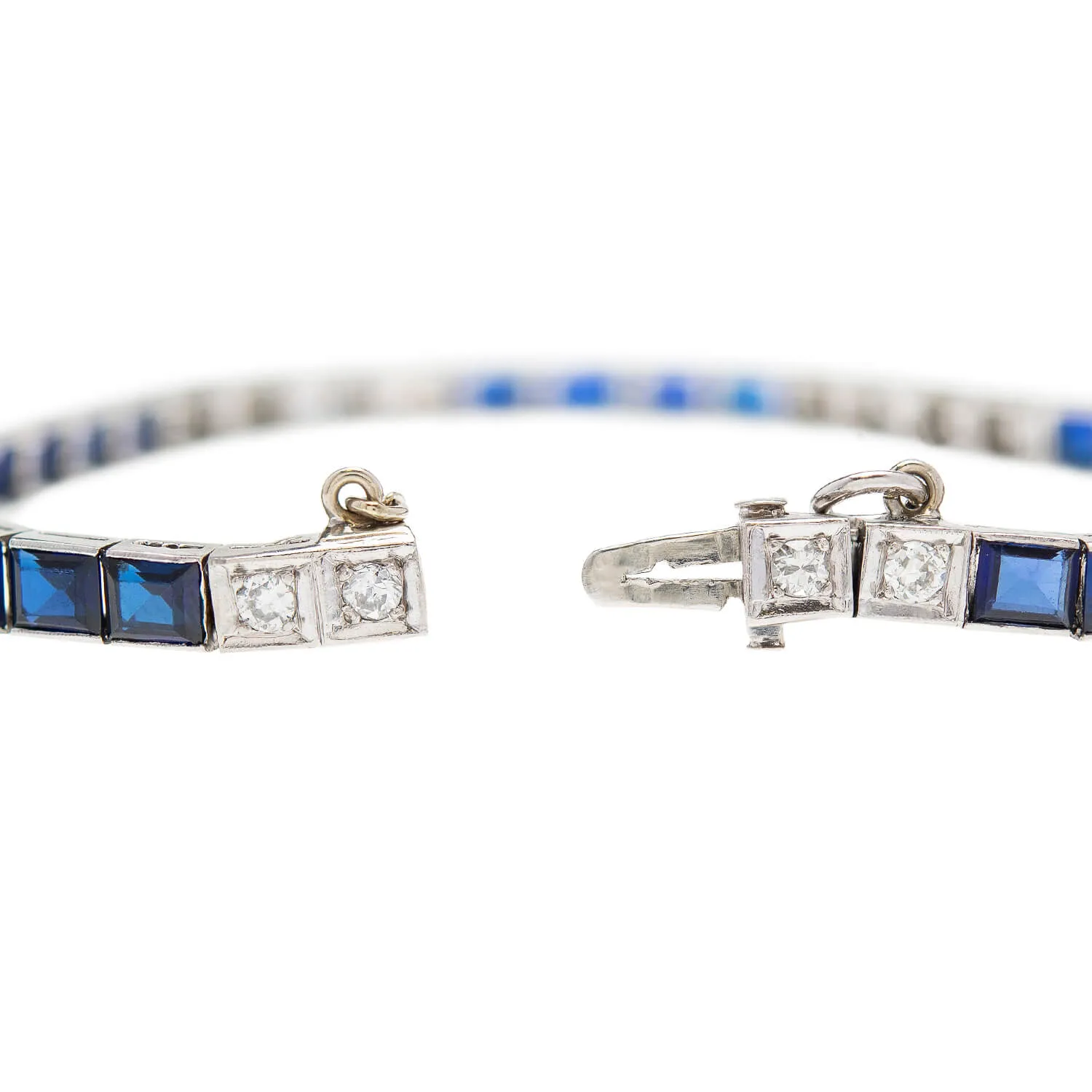 Art Deco Platinum Diamond & Sapphire Line Bracelet