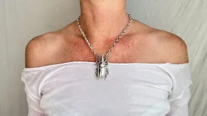 Beetle Pendant Necklace. Sterling Silver. 2270