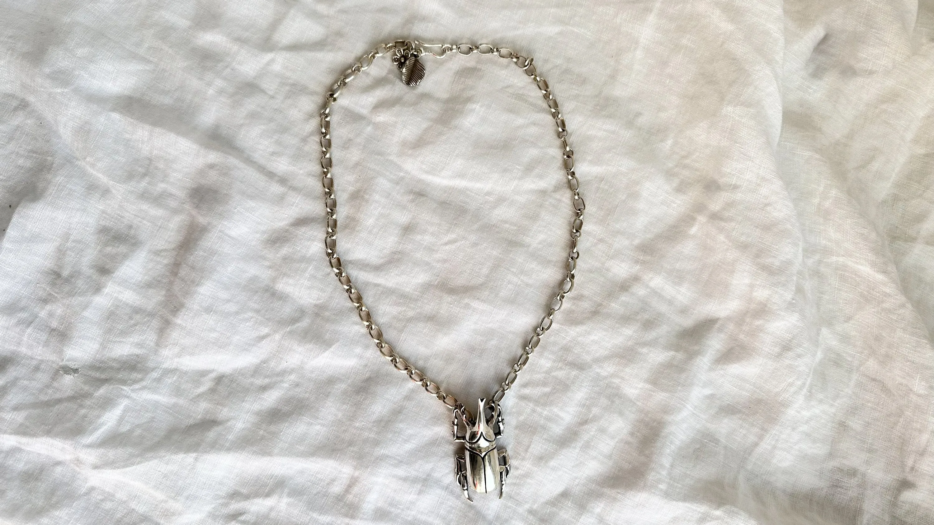 Beetle Pendant Necklace. Sterling Silver. 2270