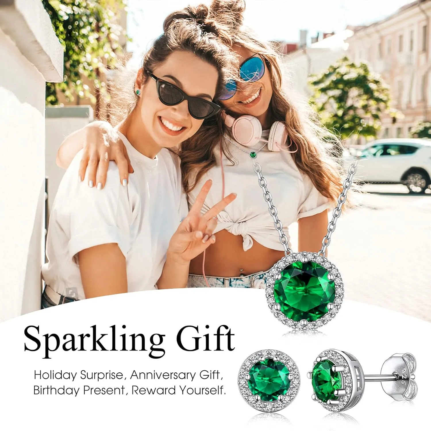 Bestyle Sparkling 925 Sterling Silver Birthstone Stud Earrings for Women, Heart/Round/Teardrop/Square Crystal Solitaire Diamond Studs Halo Earrings, Great Birthday/Christmas Gifts