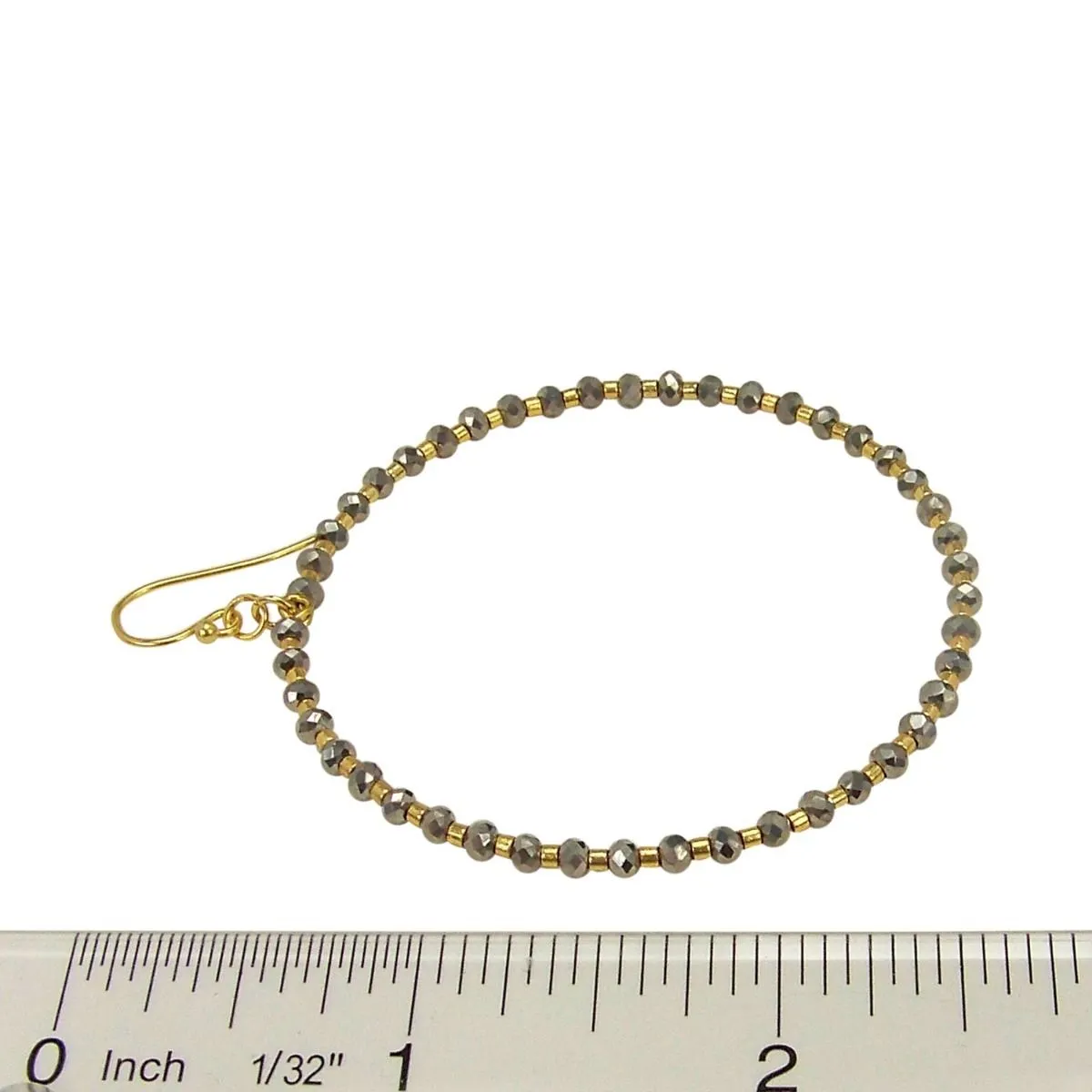 Chan Luu 2 Inch Gold Hoop Earrings Silver Crystals and Gold Tone Seed Beads