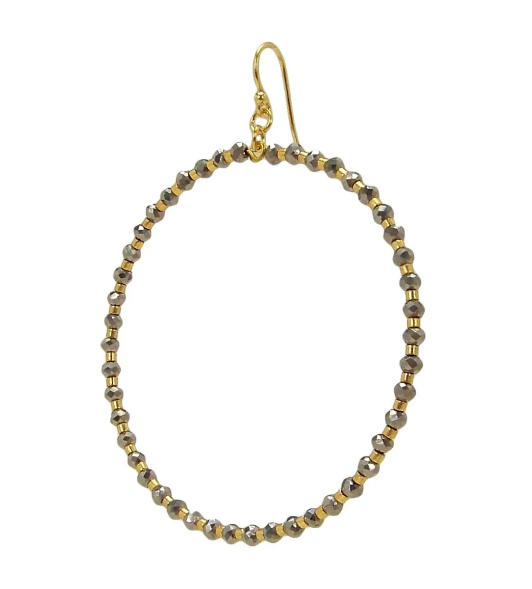 Chan Luu 2 Inch Gold Hoop Earrings Silver Crystals and Gold Tone Seed Beads