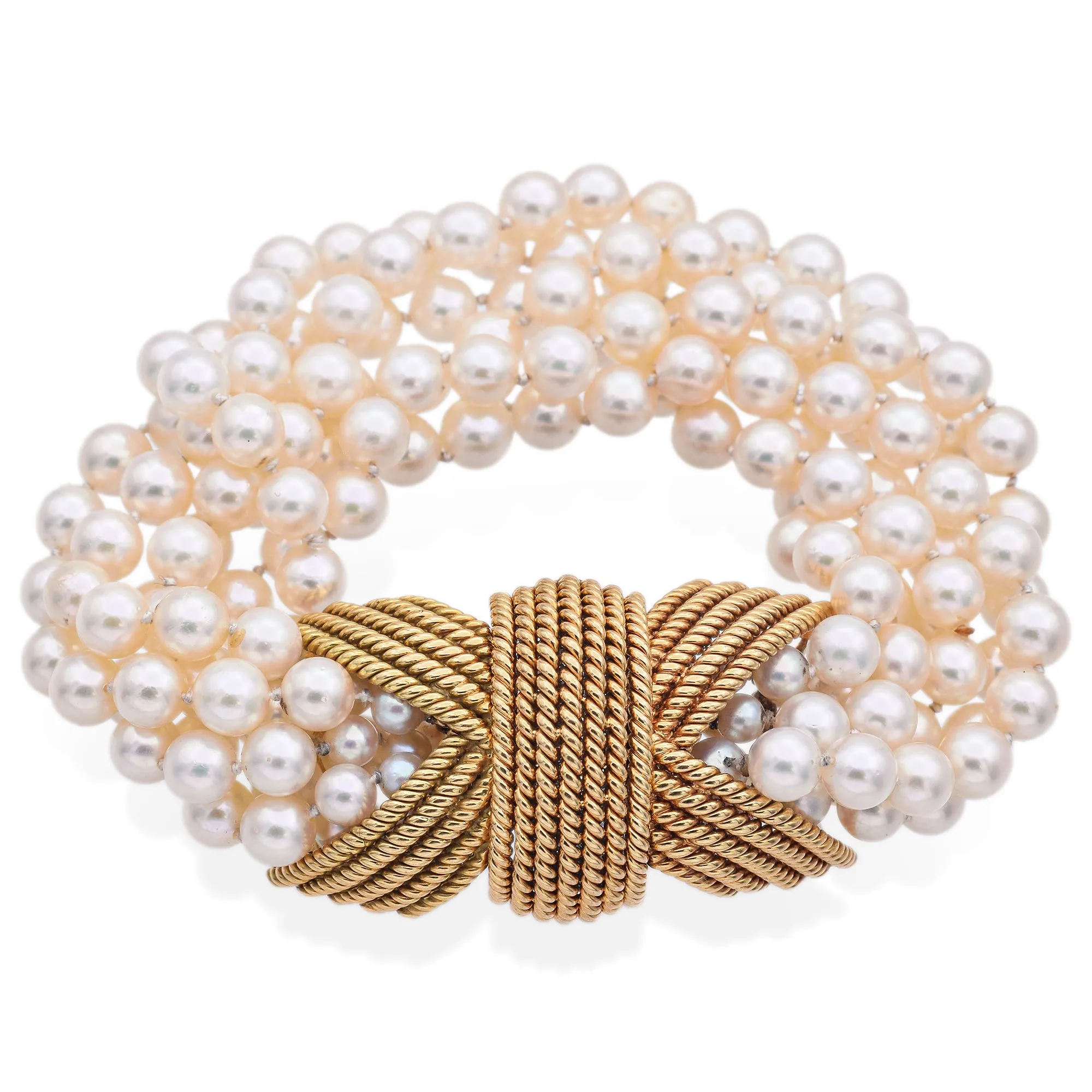 David Webb 18K Gold & Platinum Pearl & 1.50 TCW Diamond Multi-Strand Bracelet