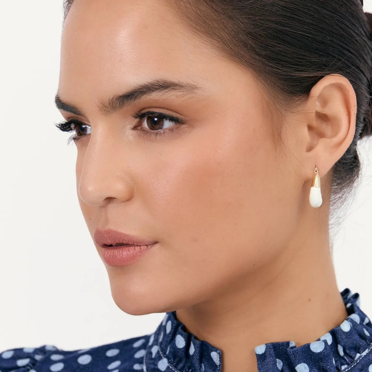 Enamel Dipped Metal Hoop Earrings (Cream)