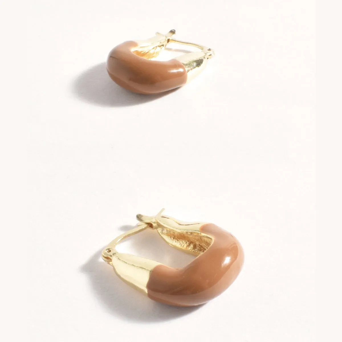 Enamel Dipped Metal Hoop Earrings (Tan)