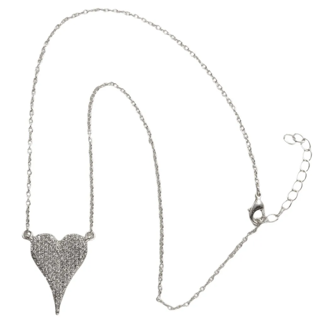Fossick 16" Pave Heart Necklace in Silver or Gold