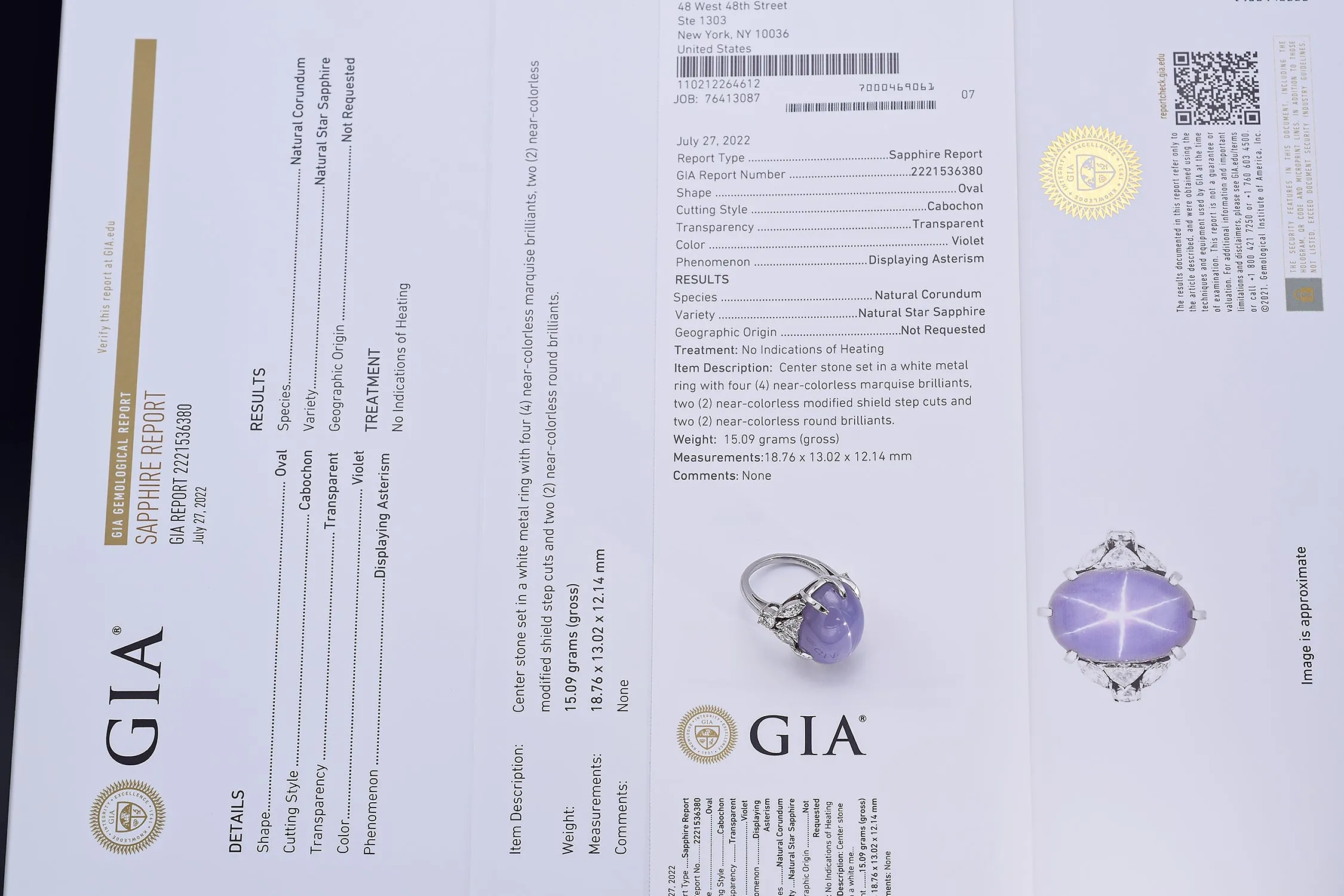 GIA Certified Platinum 32.02 Ct Natural Star Sapphire & 1.70 TCW Diamond Cocktail Ring