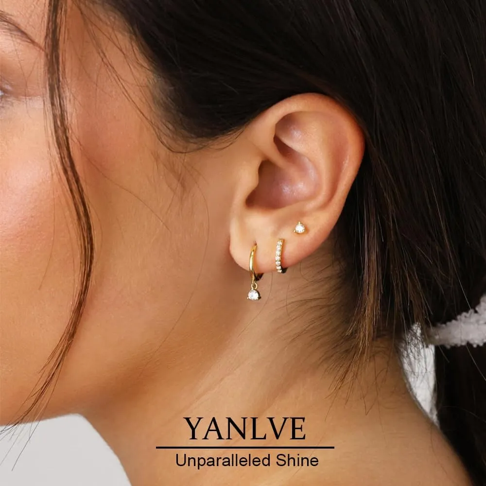 Gold Earrings for Women Trendy Set of 3 Pair Dainty Gold Dangle Small Hoop Stud Earrings for Women 14K Gold Plated Huggie Hoop Earrings for Women Cartilage Second Hole Earrings Stack for Women