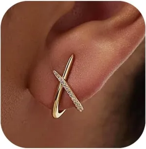 Gold Studs Earrings for Women Trendy, Dainty 14K Gold Plated Simple Minimalist Cubic Zirconia Earrings Hypoallergenic Diamond Stud Earring Jewelry Gifts