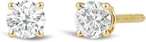 IGI Certified 0.10 to 3.00 Carat Lab Grown Diamond Stud Earrings for Women in 14KT Real White or Yellow Gold | Round Cut Studs| 4 Prong Setting with Screw Back (F Color, SI Clarity)