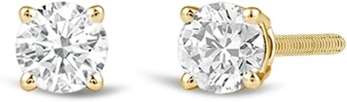 IGI Certified 0.10 to 3.00 Carat Lab Grown Diamond Stud Earrings for Women in 14KT Real White or Yellow Gold | Round Cut Studs| 4 Prong Setting with Screw Back (F Color, SI Clarity)