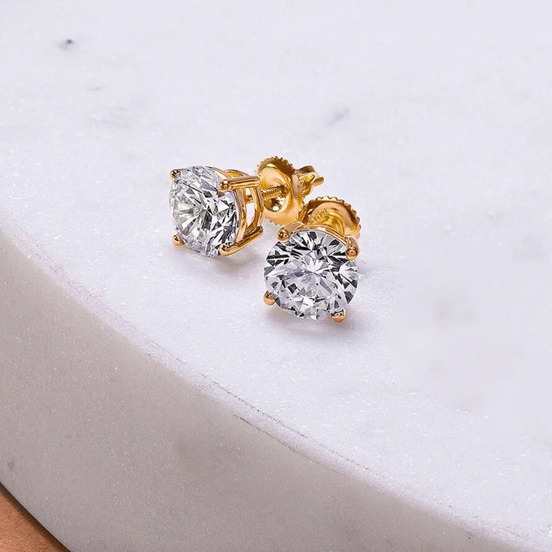 IGI Certified 0.10 to 3.00 Carat Lab Grown Diamond Stud Earrings for Women in 14KT Real White or Yellow Gold | Round Cut Studs| 4 Prong Setting with Screw Back (F Color, SI Clarity)