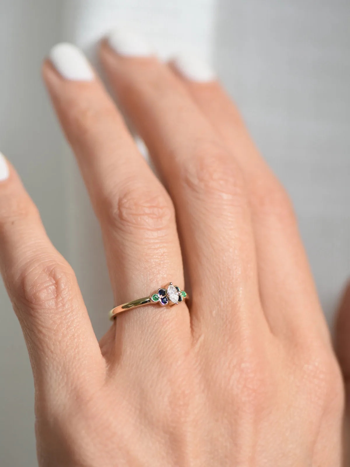 Kunda Ring | Diamond, Blue Sapphires & Emeralds | 9k Gold