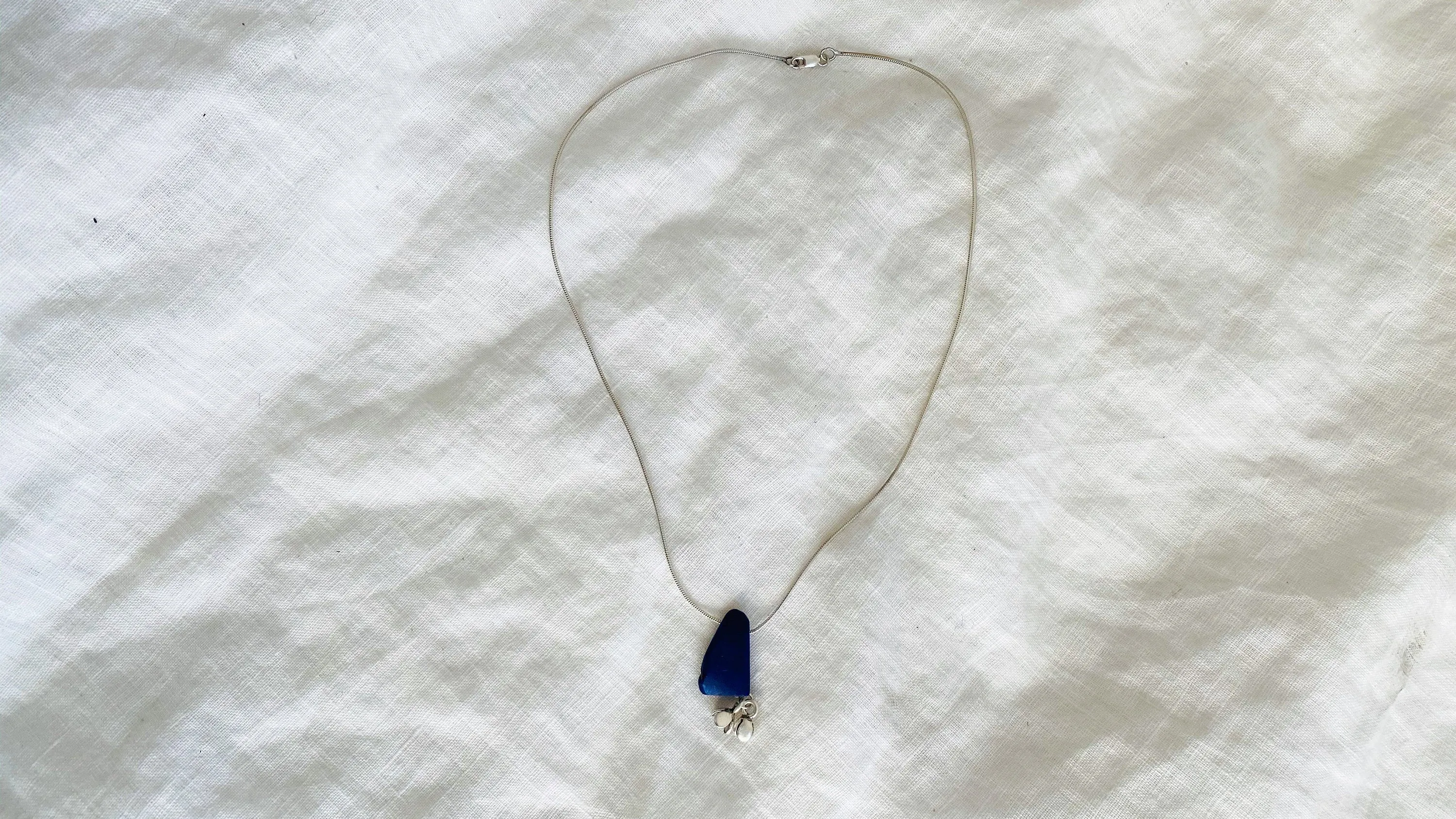Lapis and Flowers Pendant. Silver Necklace.