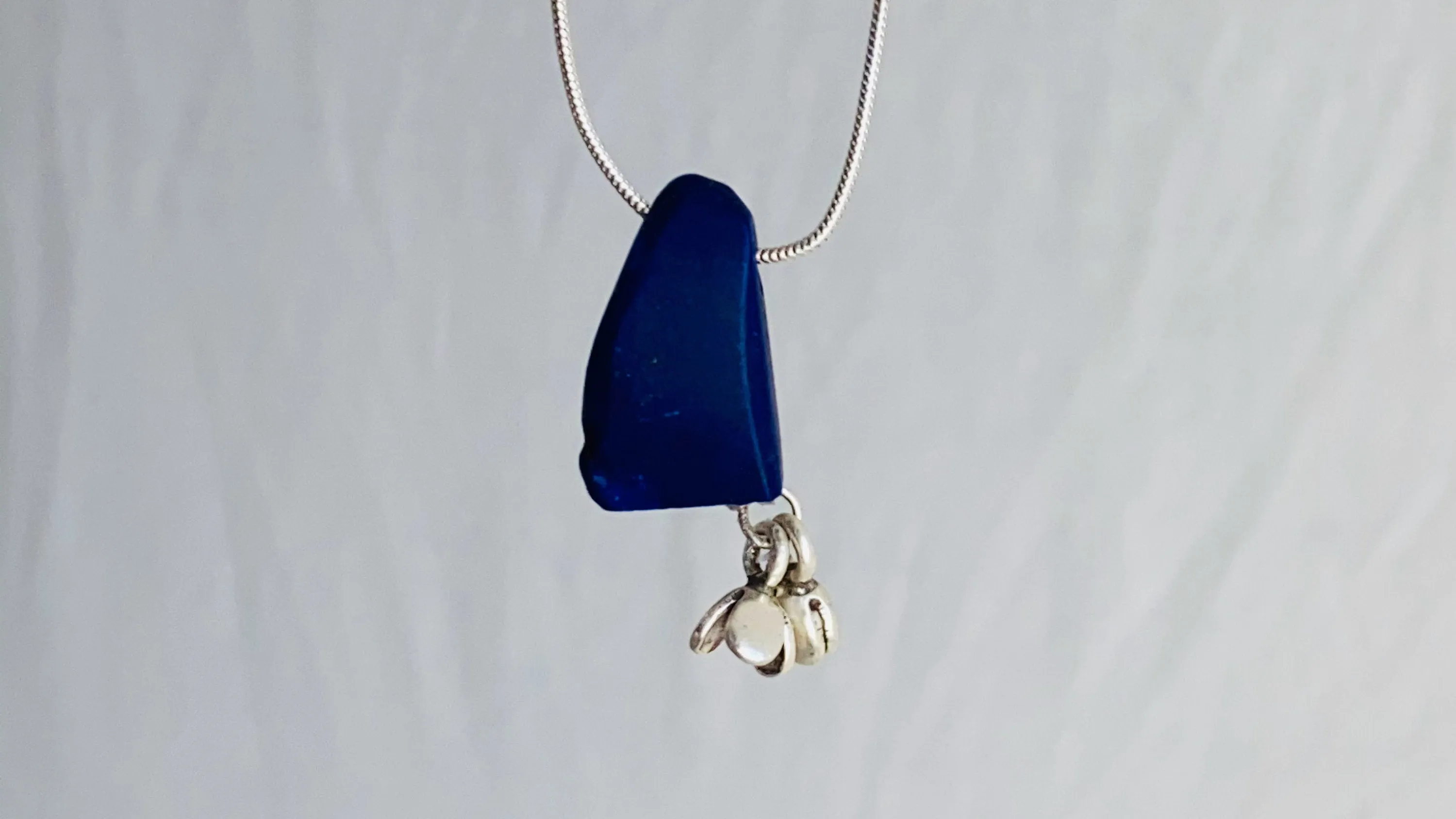 Lapis and Flowers Pendant. Silver Necklace.