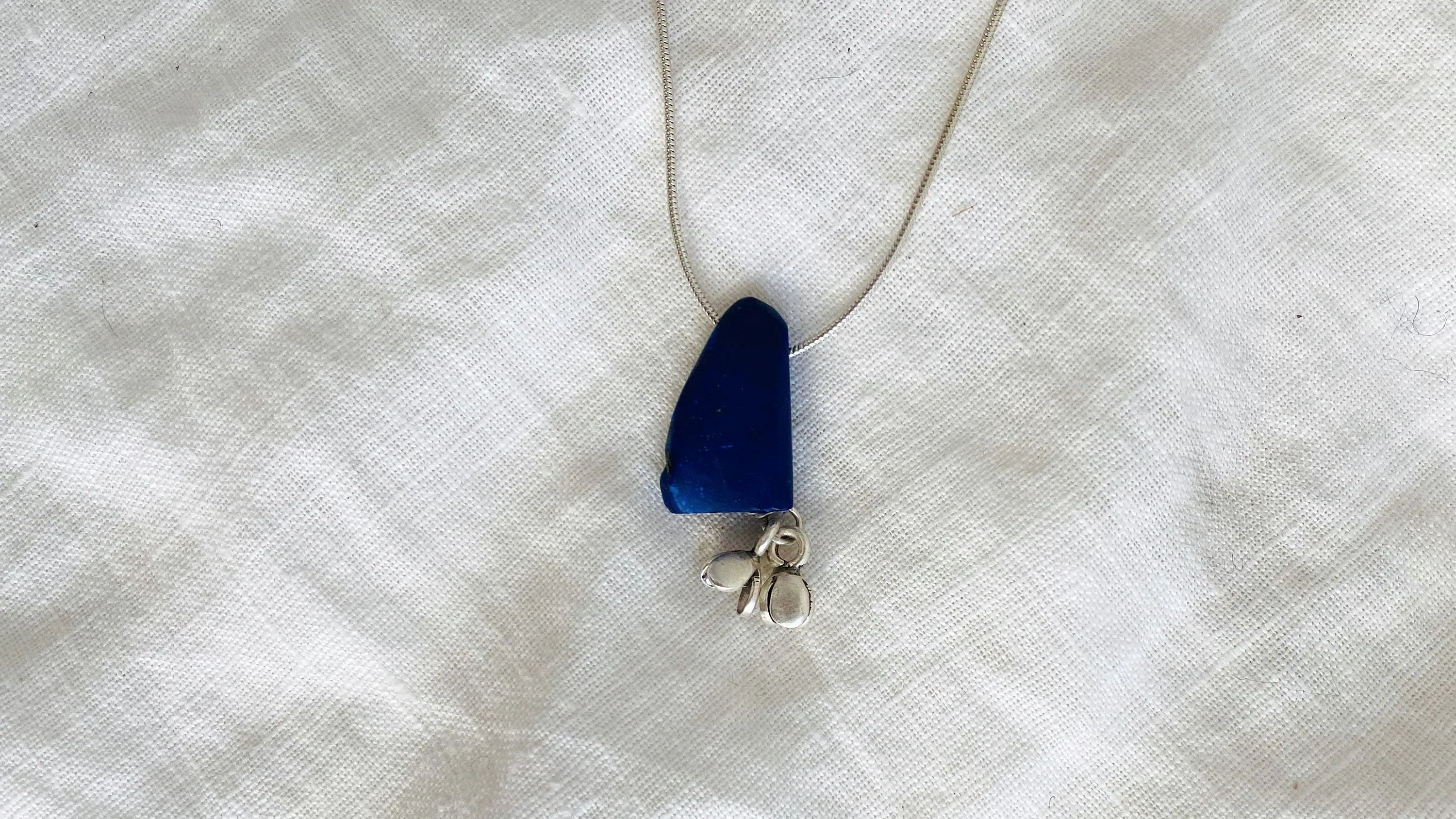 Lapis and Flowers Pendant. Silver Necklace.