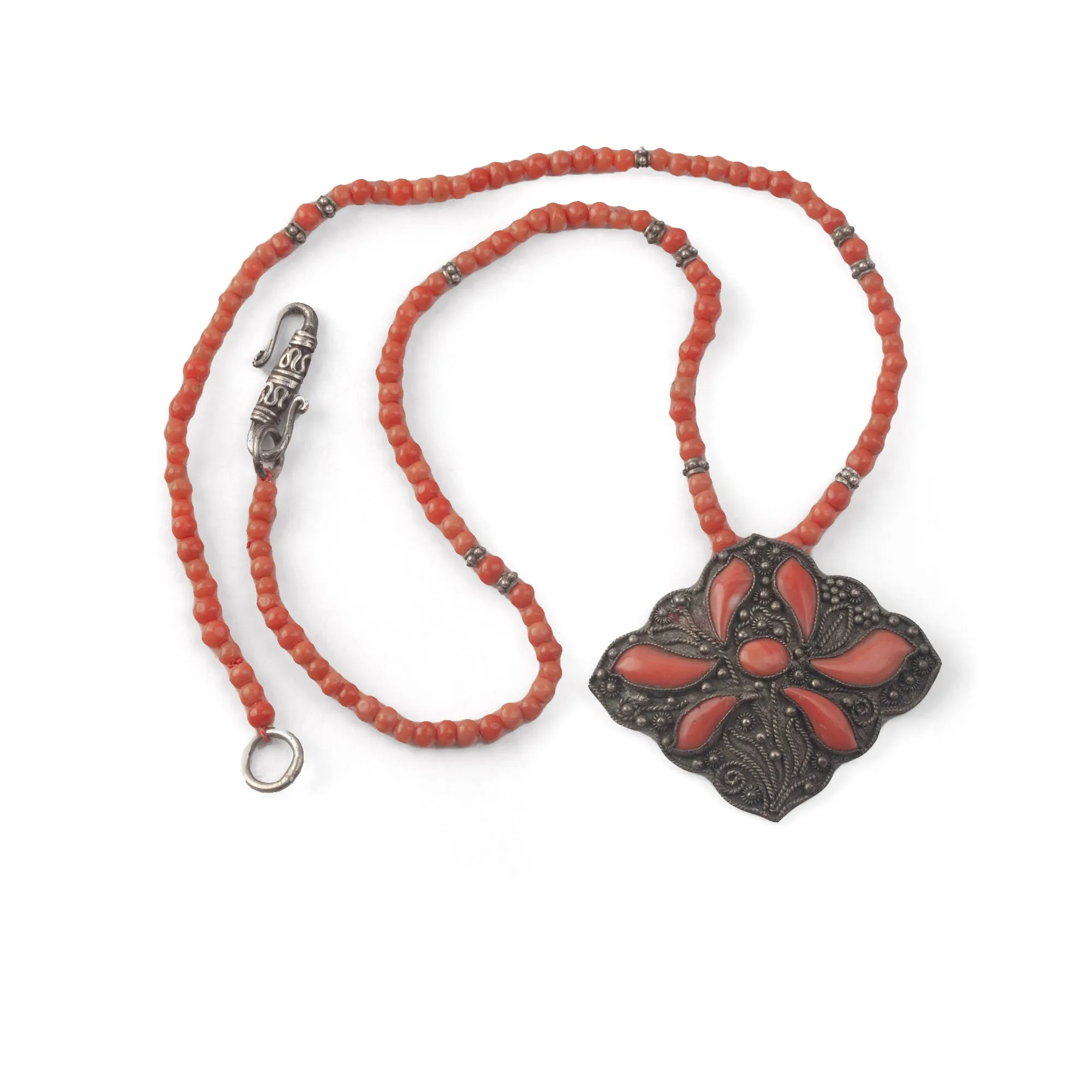 Mediterranean Coral Necklace with coral pendant, 18 inches. j-nlja917