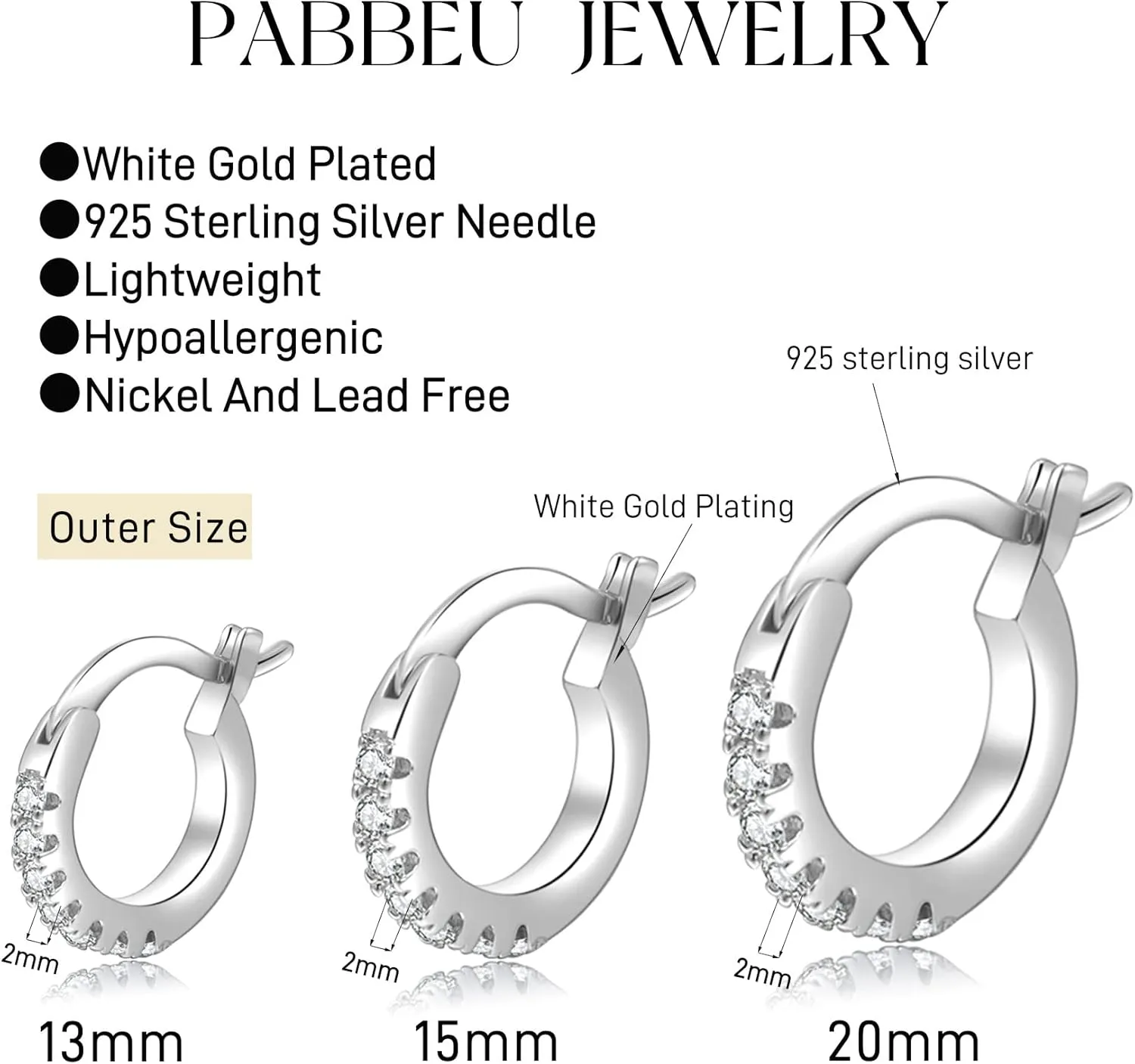 PABBEU Gold Hoop Earrings for Women Sterling Silver Post Small Gold Hoop Earrings 14k Real Gold Tiny Hypoallergenic Small Hoop Earrings Set for Women Men 13/15 /20mm