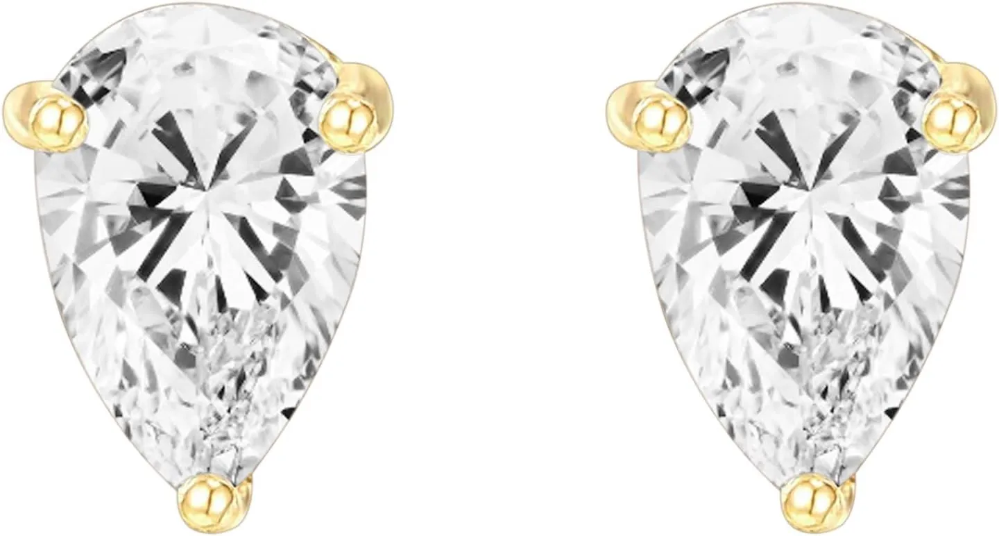 PAVOI 14K Gold Plated Sterling Silver Cubic Zirconia Stud Earrings for Women | Simulated Diamond CZ Earrings
