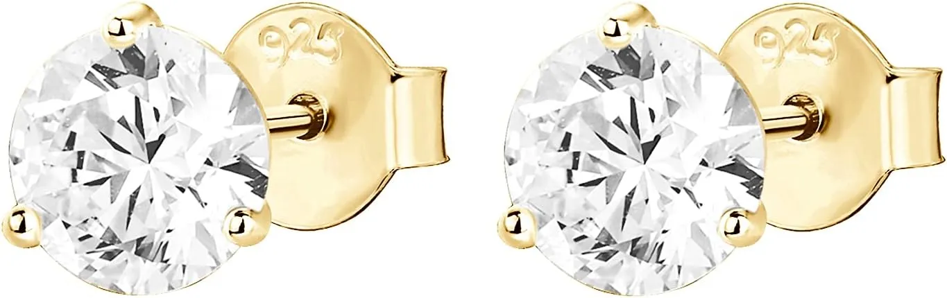 PAVOI 14K Gold Plated Sterling Silver Cubic Zirconia Stud Earrings for Women | Simulated Diamond CZ Earrings