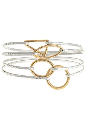 Rain Jewelry Matte Gold And Silver Mixed Shape Bangle Set