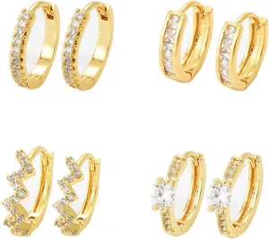 Small Gold Huggie Hoop Earrings Set for Women, Hypoallergenic Twisted Cartilage Hoops Lightweight, Tiny Diamond Hoop Earrings Jewelry for Multiple Piercing
