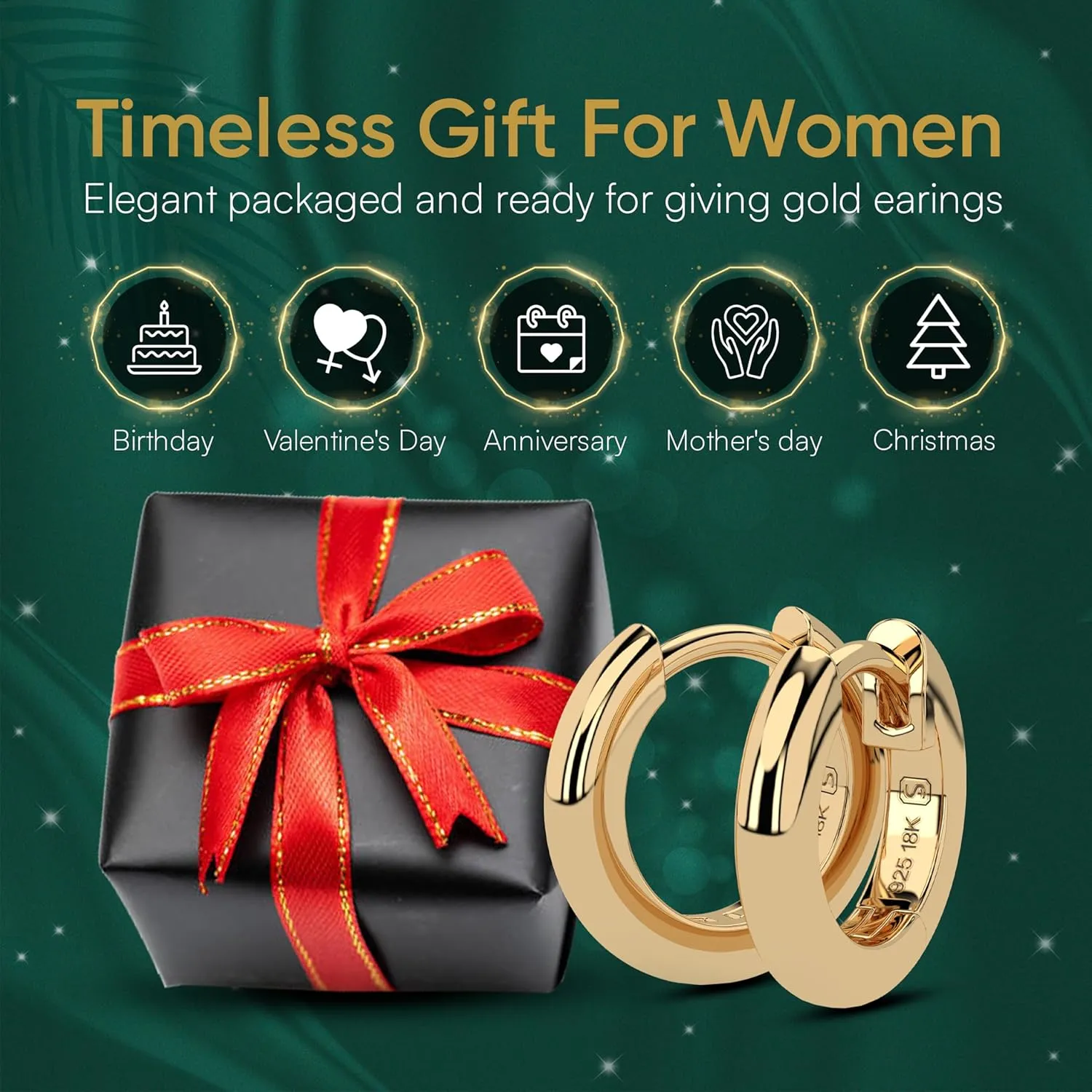 Sustainable Jewelry By SAKAR | 18k Gold Plated | 925 Sterling Silver - 18k Gold Huggie Hoop Earrings - Gold Earrings Women - Small Gold Hoop Earrings for Women - Gold Jewelry - (14 mm Diameter, GOLD)