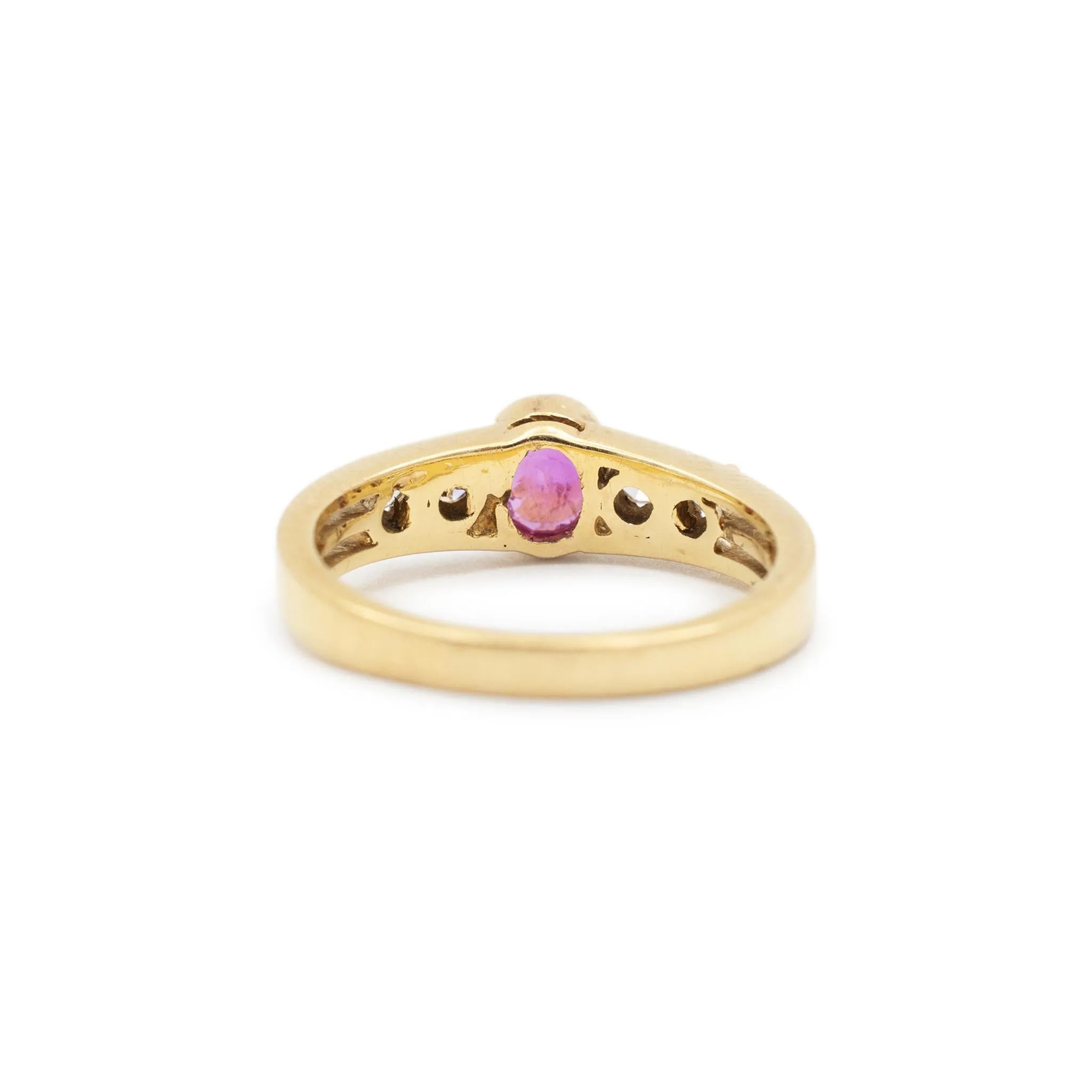 Vintage Ladies 18K Yellow Gold Pink Sapphire Diamond Cocktail Ring
